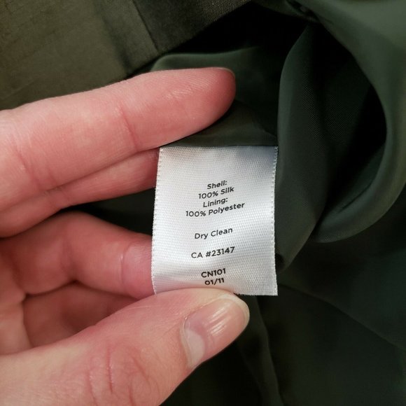 Talbots Womens Green Tie Front Silk Dress Size 12 V-Neck Open Back Smocked Event - Picture 6 of 9